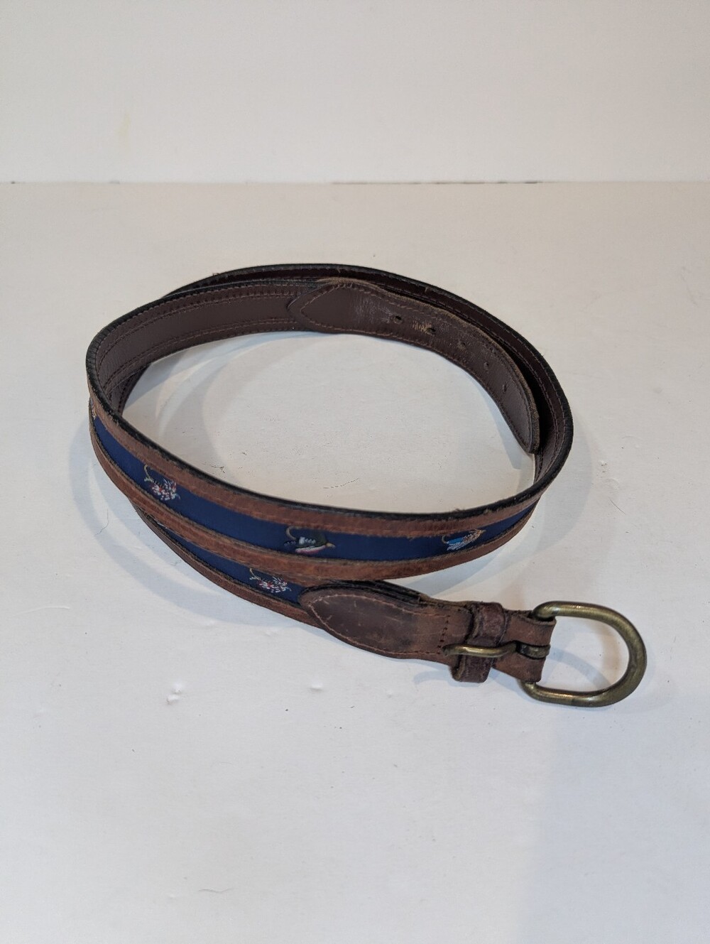 YRI Leather And Canvas Needlepoint Fly Fishing Belt Size 42 Made In USA